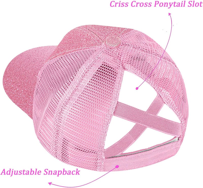 BROMZ Girls Glitter Baseball Cap Kids Ponytail Hat Adjustable Summer Mesh Trucker Hats for 4-12 Years - Image 3